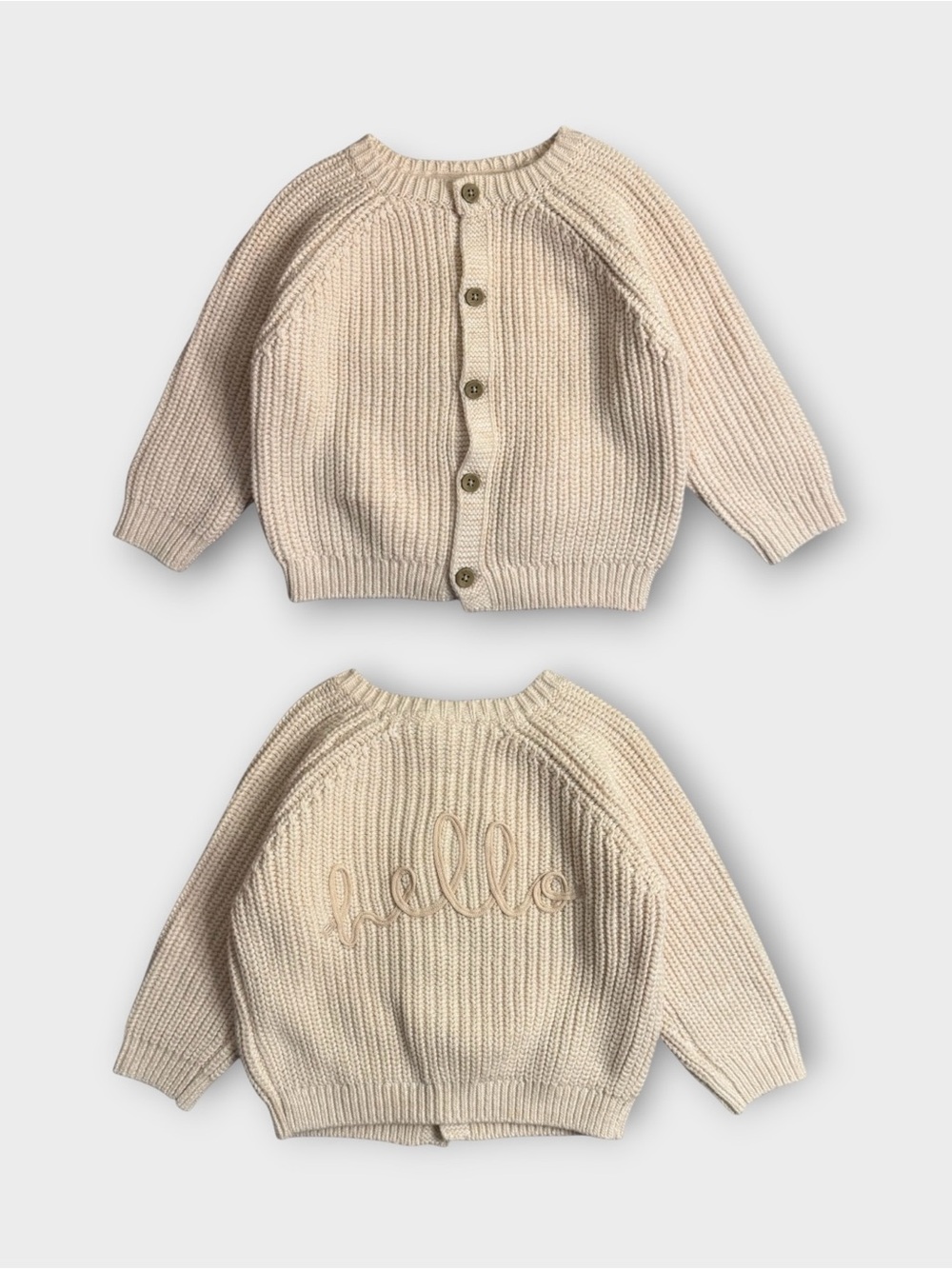 Rock A Bye Baby Boutique Text “Hello” Cream Knit Cardigan